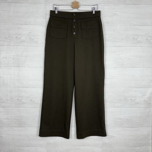 Halara High Waisted Straight Leg Casual Pants Size L Olive Green Stretch Pockets - Picture 2 of 16